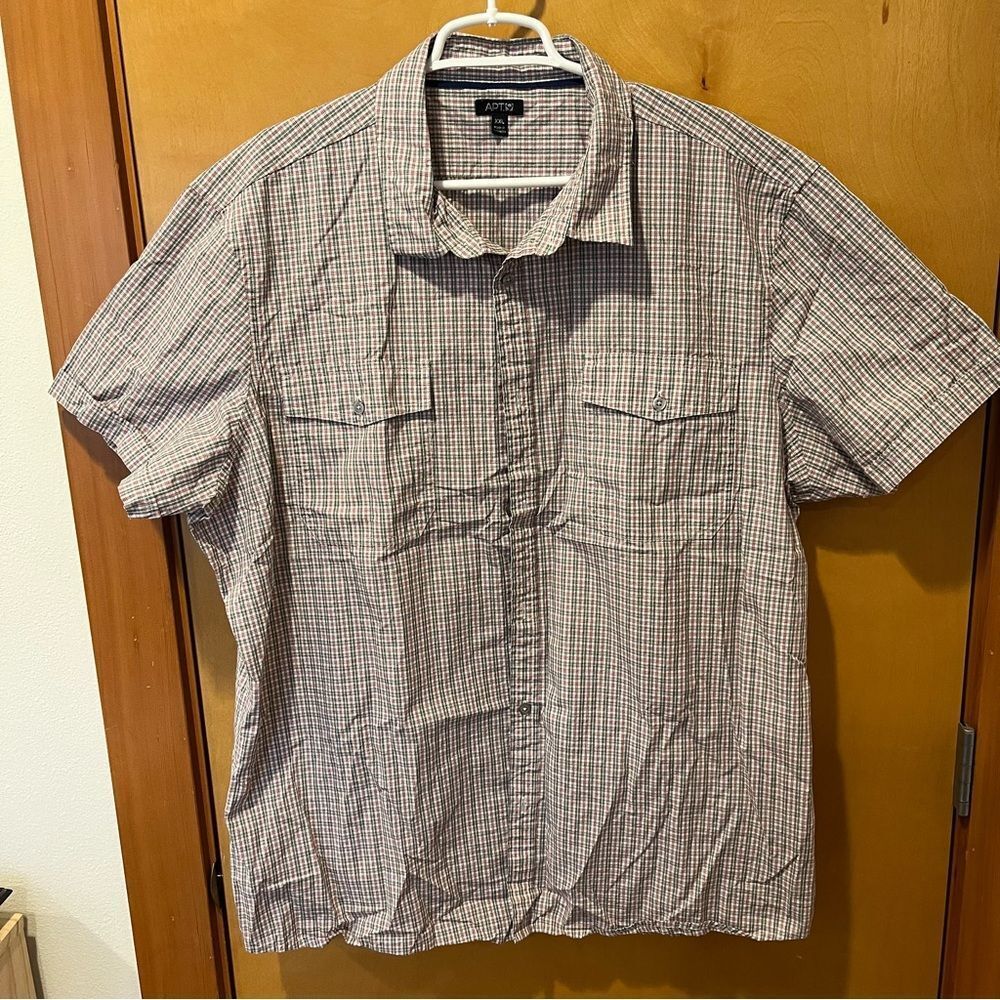 Apt. 9 mens button down plaid white red short sleeve ss xxl